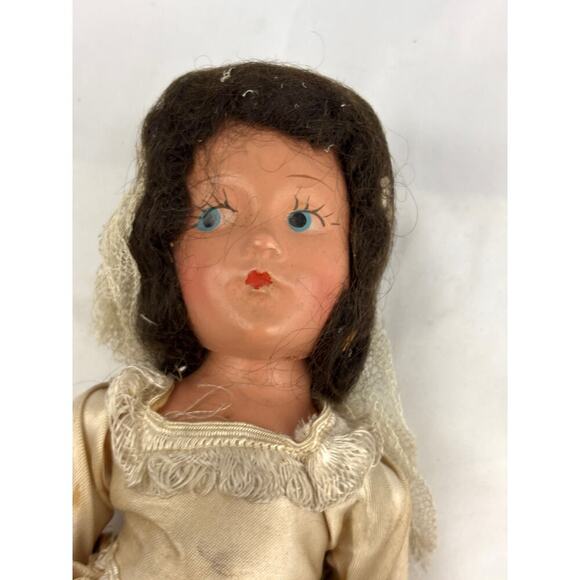 Vintage Bisque Bride Doll 11" Brunette Blue Eyes 1930s-1940s RARE - Picture 5 of 16